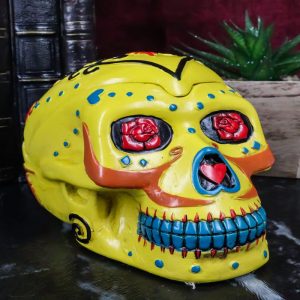 Dulce De Muerte Day of The Dead Yellow Sugar Skull Ashtray Tribal Skull Ashtray