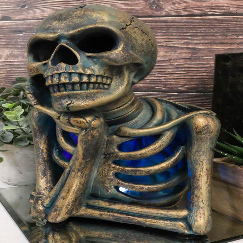 Eerie Daydreaming Thinker Skull Skeleton Bust with LED Night Light Ribs Figurine