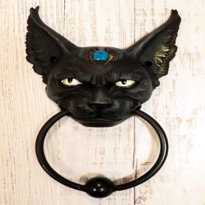 Egyptian Goddess Bastet With Scarab Amulet On Temple Decorative Door Knocker
