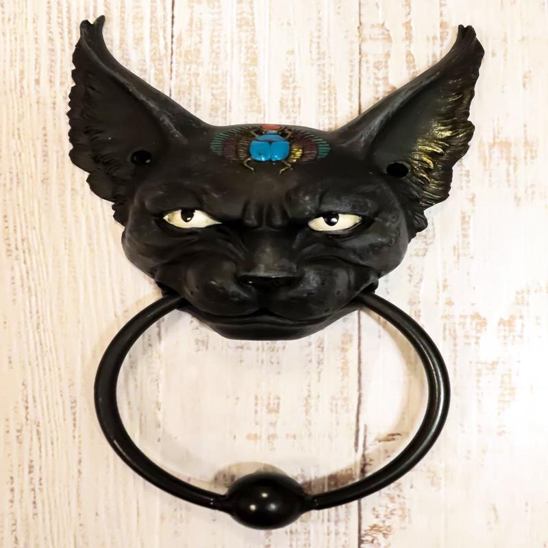 Egyptian Goddess Bastet With Scarab Amulet On Temple Decorative Door Knocker