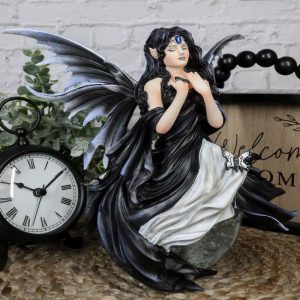 Fantasy Gathering Storm Gothic Fairy Sitting On Bubble Moon Glass Ball Statue