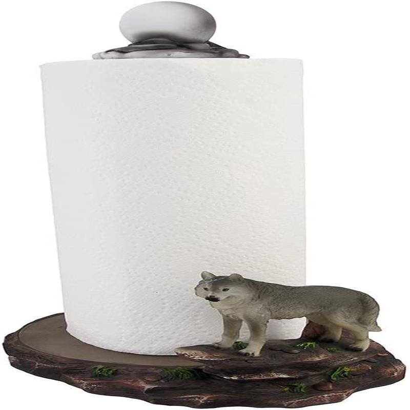 Gray Wolf and Full Moon Paper Towel Holder Kitchen Decor