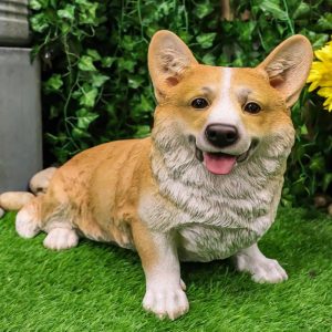 Large 18.5" Long Sitting Realistic Lifelike Welsh Corgi Dog Statue Home Decor