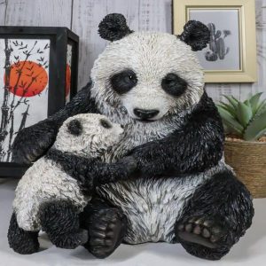Large Lifelike Adorable China Giant Panda Bear Mother With Cub Baby Statue