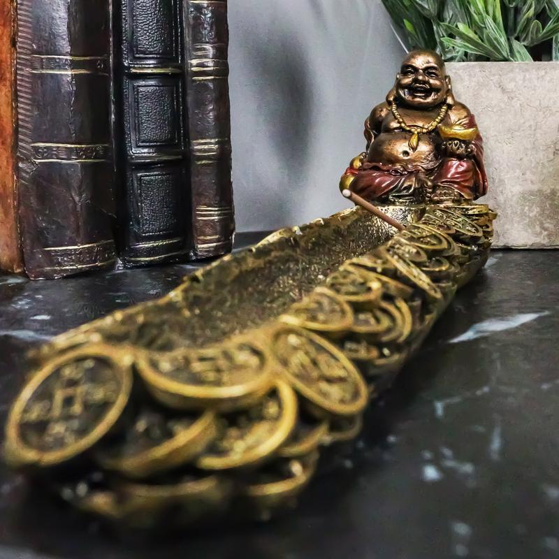 Lucky Buddha Hotei Holding Gold Ingot And Wine Gourd Incense Holder Figurine