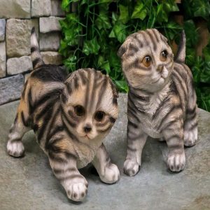 Pack of 2 Lifelike Adorable Playful Feline Gray Tabby Cats Kittens Figurines