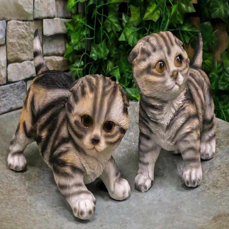 Pack of 2 Lifelike Adorable Playful Feline Gray Tabby Cats Kittens Figurines