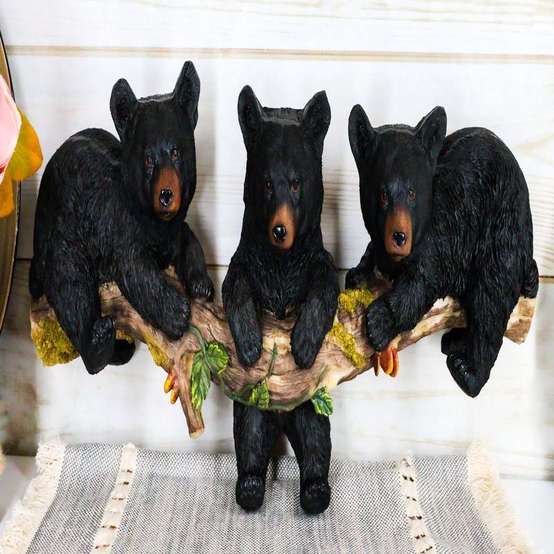 Rustic Western Forest Black Bear Cubs Frolic Dangling On Tree Branch Wall Decor