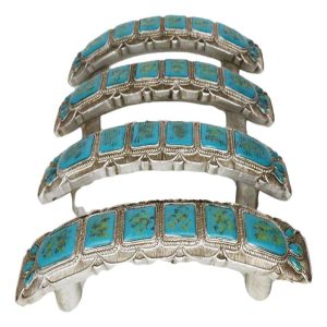 Set Of 4 Rustic Western Silver Turquoise Boho Drawer Cabinet Door Bar Pulls