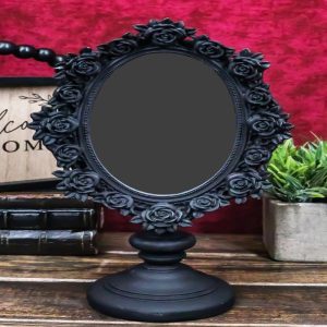 Victorian Black Gothic Roses Floral Vanity Dresser Desktop Table Mirror Decor