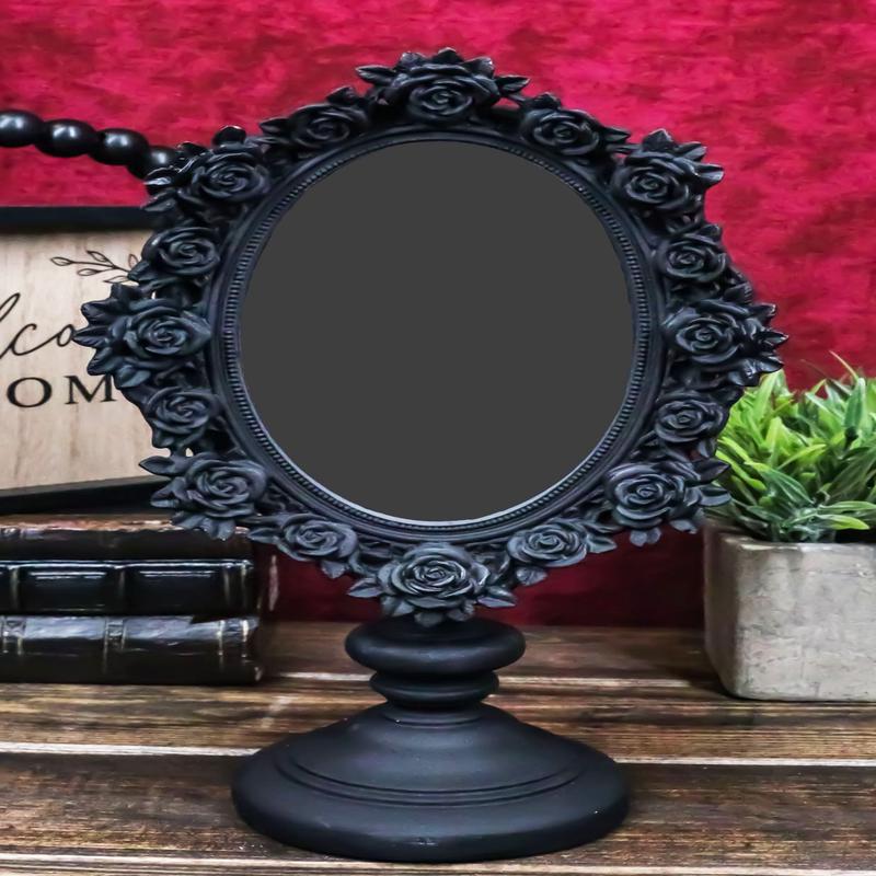 Victorian Black Gothic Roses Floral Vanity Dresser Desktop Table Mirror Decor