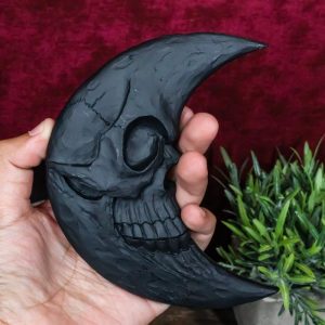 Wicca Occult Black Crescent Moon Skull Gothic Lunar Goddess Small Hand Mirror