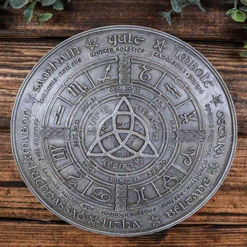 Celtic Trinity Triquetra Knot With Wicca Symbols Wheel of The Year Wall Plaque
