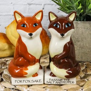 Ceramic Red Brown Foxes 'For Fox Sake Pass Me The Salt And Pepper!' Shakers Set