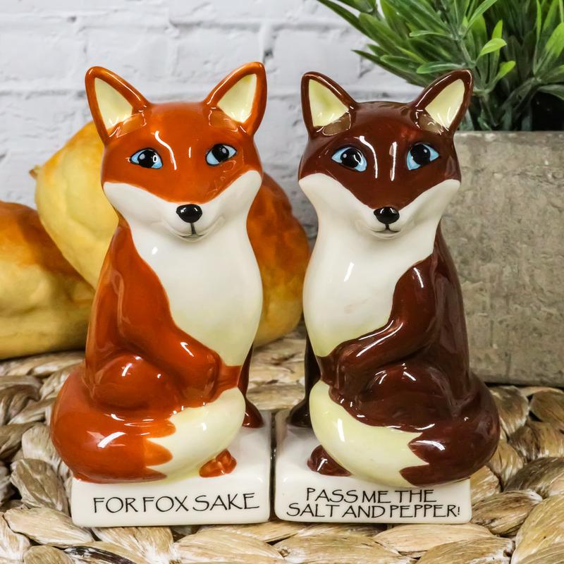Ceramic Red Brown Foxes 'For Fox Sake Pass Me The Salt And Pepper!' Shakers Set