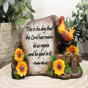 Chicken Rooster On Fence With Psalms Bible Verse Desktop Plaque Home Decor