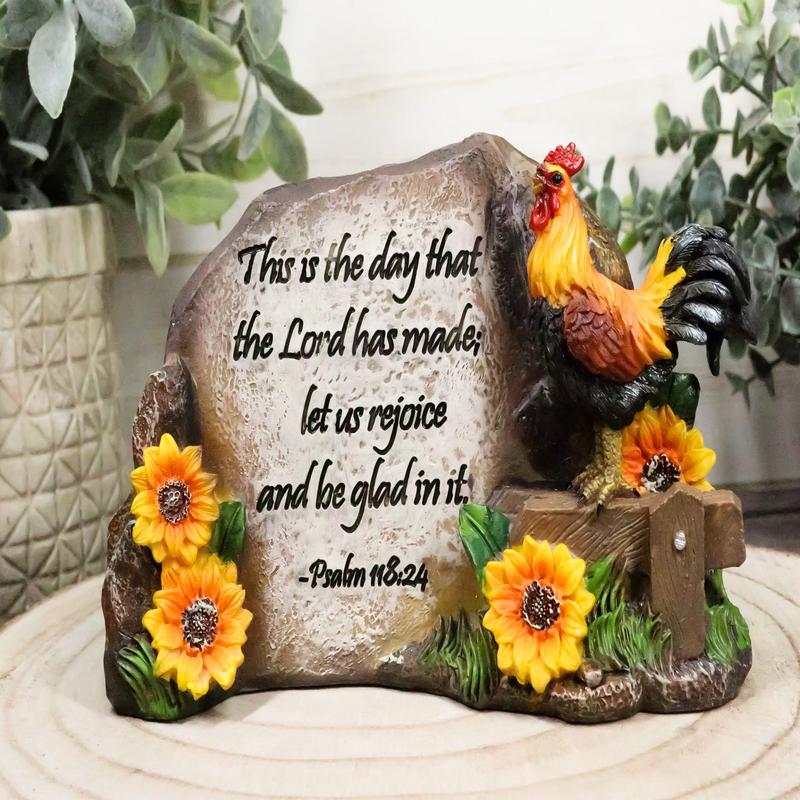 Chicken Rooster On Fence With Psalms Bible Verse Desktop Plaque Home Decor