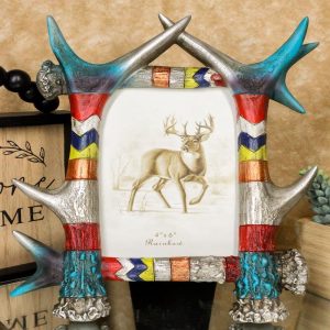 Colorful Boho Southwest Rustic Buckhorn Stag Deer Antlers Picture Frame 4"X6"