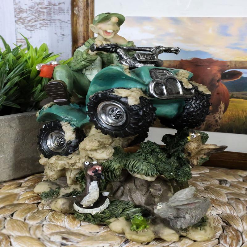 Hillbilly Ride Country Hunter With Rifle On A Mud Runner With Animals Figurine