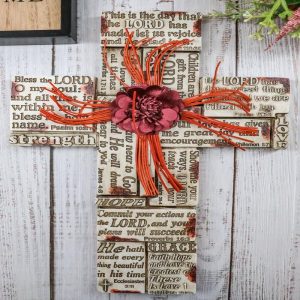 Inspirational Bible Verses Faith Grace Hope Red Flower With Strings Wall Cross