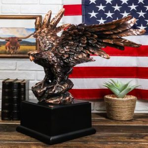 Large Majestic Bald Eagle Landing On Cliff Rock Bronze Electroplated Figurine