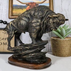 North American Indian Plains Bison Buffalo Climbing Rock Cliff Slope Figurine