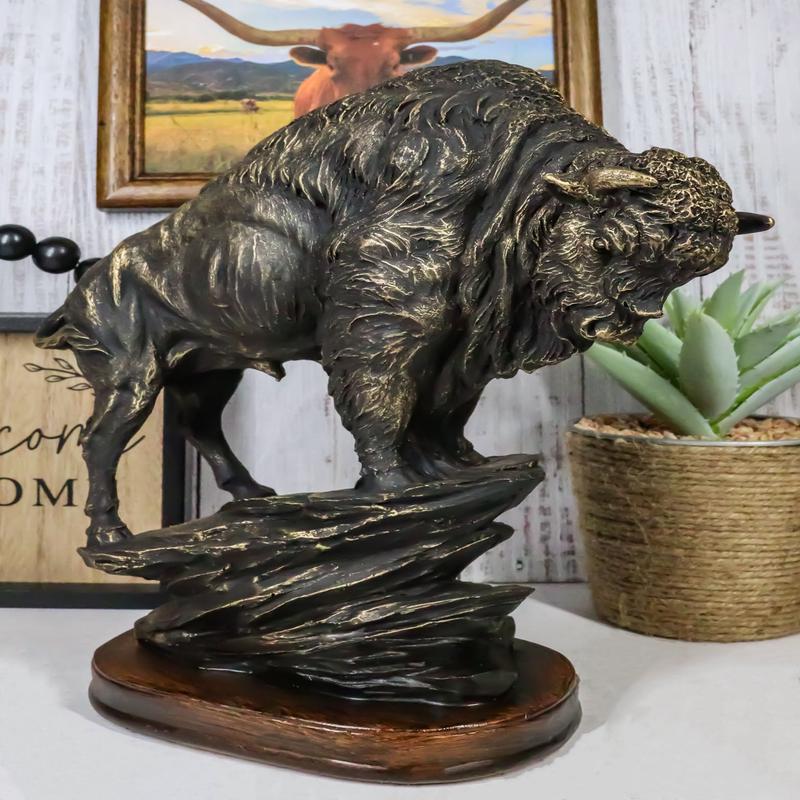 North American Indian Plains Bison Buffalo Climbing Rock Cliff Slope Figurine