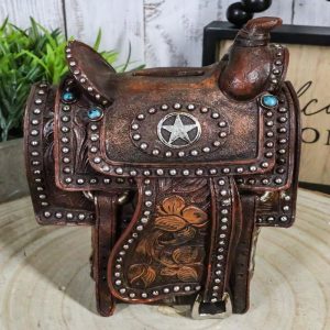 Rustic Western Cowboy Horse Saddle Lone Star Money Coin Savings Piggy Bank