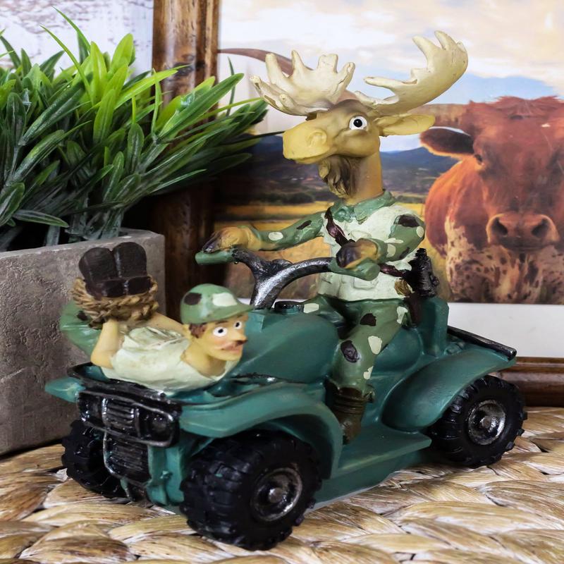 Rustic Western Elk Moose With Captured Man Hunter Driving ATV Car Figurine