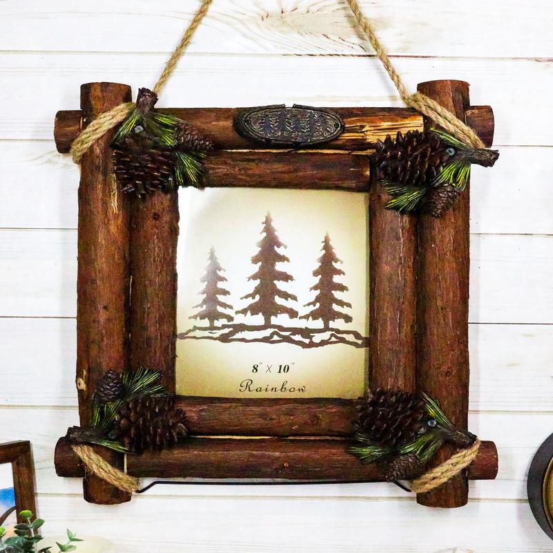 Rustic Western Fall Festive Pinecones With Wooden Logs Picture Frame 8"X10"