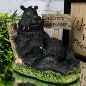 Rustic Western Forest Drunk Black Bear Smoking Pipe And Drinking Beer Figurine
