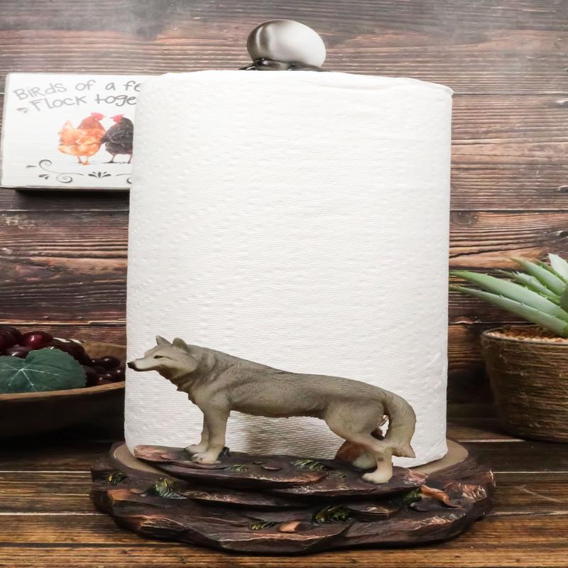 Rustic Wildlife Forest Alpha Gray Wolf Approaching Full Moon Paper Towel Holder