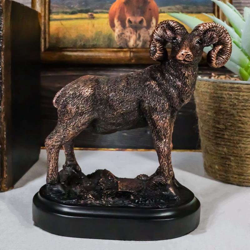 Wildlife Animal Taxidermy Bighorn Sheep Ram On Grassland Figurine With Base