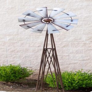 81"H Oversized Rustic Western Country Farm Windmill Outpost Galvanized Metal