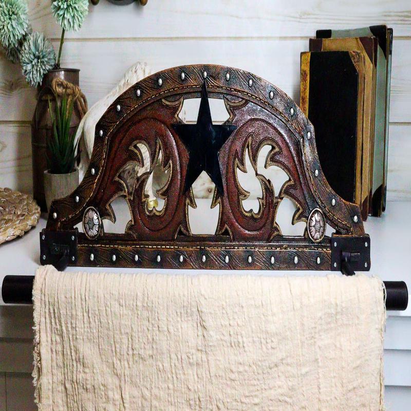 Cowboy Western Rustic Bootcut Scroll Lace Lone Star Wall Hand Towel Holder Roll