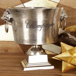 Distressed Silver Aluminum Lion Ring Handles Champagne Bottle Ice Bucket Cooler