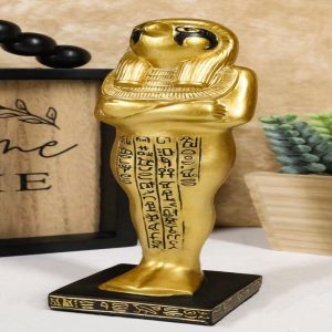Egyptian Golden God Horus King Tut Sarcophagus Mummy With Hieroglyphs Figurine