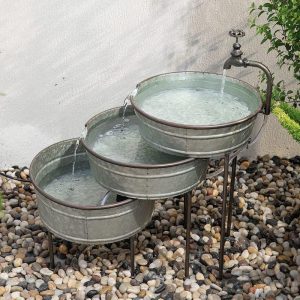 Galvanized Metal Rustic 3 Tier Basins Cascading Electric Water Fountain Feature