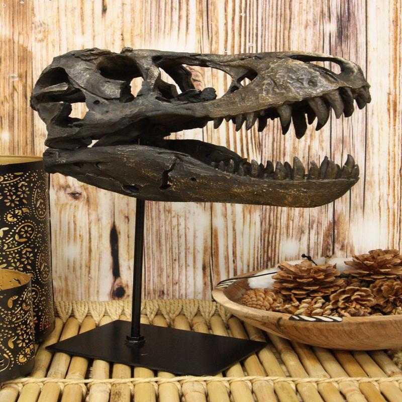 Jurassic Tyrannosaurus Rex T-Rex Faux Fossil Skull With Pole Display Mount 11.5"