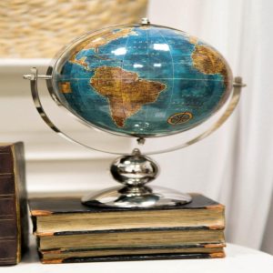 Modern Decorative Desktop Blue World Atlas Map Globe With Rotational Axis 10"H