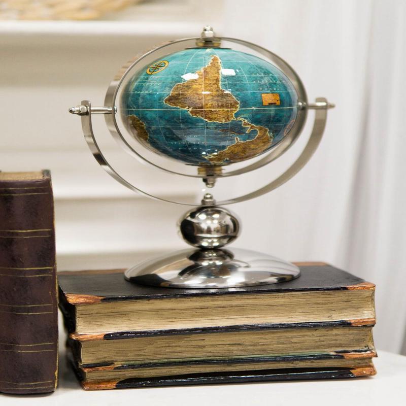 Modern Decorative Desktop Blue World Atlas Map Globe With Rotational Axis 9"H