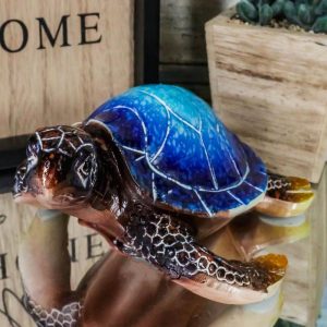 Nautical Ocean Blue Hues Giant Sea Turtle Swimming Decorative Figurine Tortoise