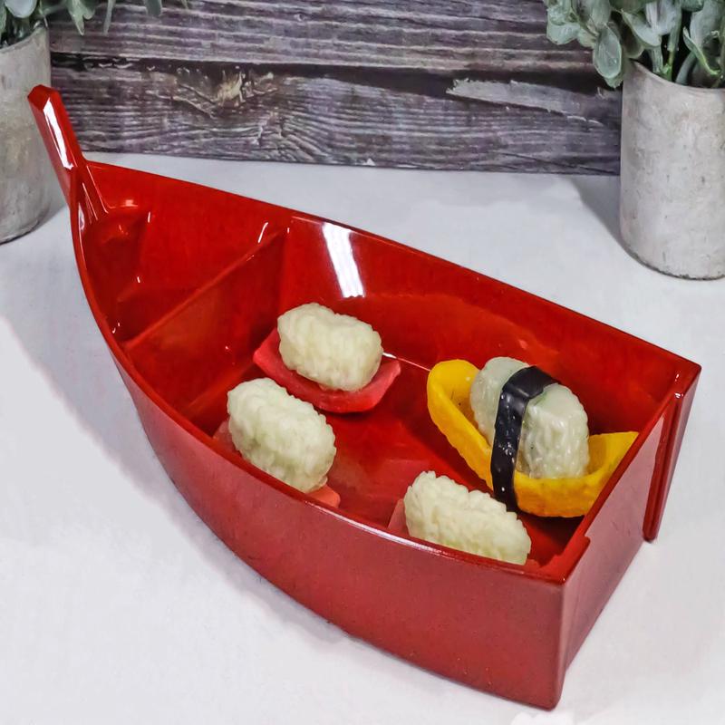 Pack Of 2 Japanese Red Sushi Boat Serving Plate Plastic Lacquer Restaurant Grade