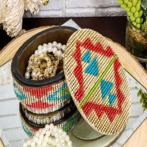 Rustic Western Aztec Tribal Pattern Faux Wood Jewelry Trinket Decorative Box