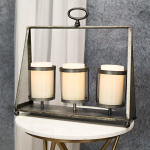 Rustic Western Farmhouse Galvanized Metal Triple Pillar Candleholder Trapezium