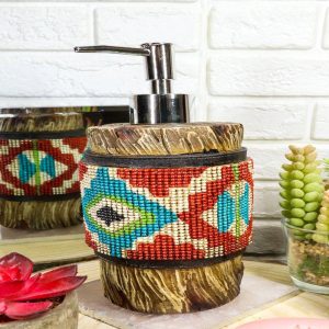 Rustic Western Turquoise Aztec Pattern Faux Wood Liquid Soap Pump Dispenser