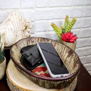 Rustic Western Turquoise Aztec Pattern Faux Wood Organizer Bowl Tray Basket