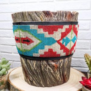 Rustic Western Turquoise Aztec Vector Pattern Faux Wood Waste Basket Trash Bin