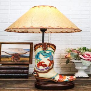 Southwestern Boho Chic Indian Two Gecko Lizards Cowboy Cowgirl Boots Table Lamp