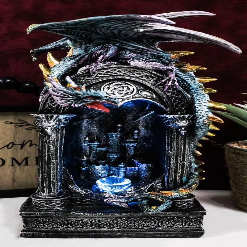 Turquoise Dragon Guardian Of Rune Castle Arch Colorful LED Night Light Figurine